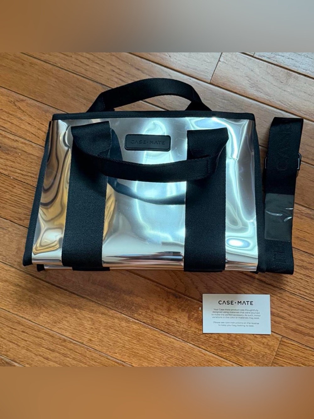 case-mate Silver Metallic Tote with Black Straps